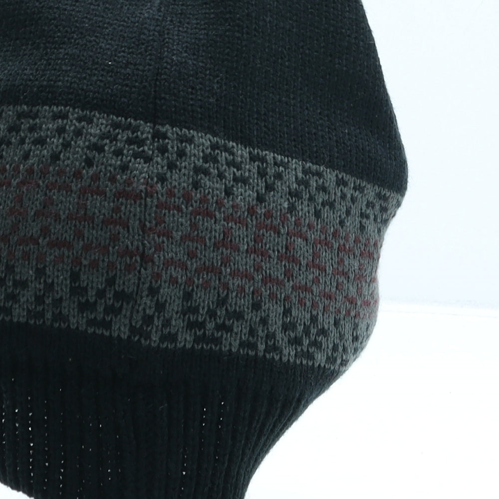 James Pringle Mens Black Fair Isle Acrylic Beanie One Size