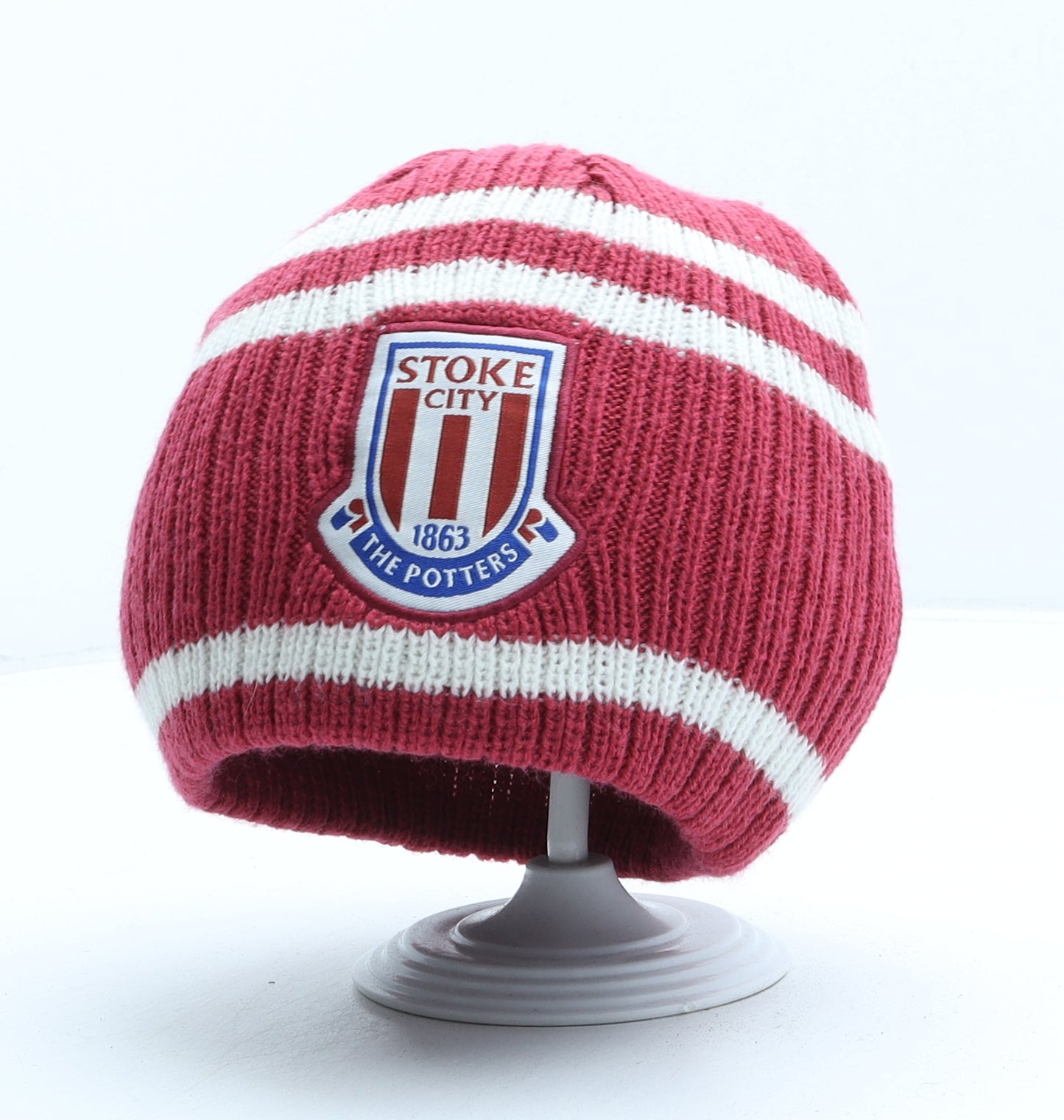 Stoke City F.C Mens Red Striped Acrylic Beanie One Size
