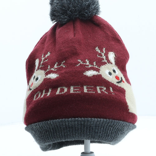 H&M Boys Red Acrylic Bobble Hat One Size - Reindeer Christmas