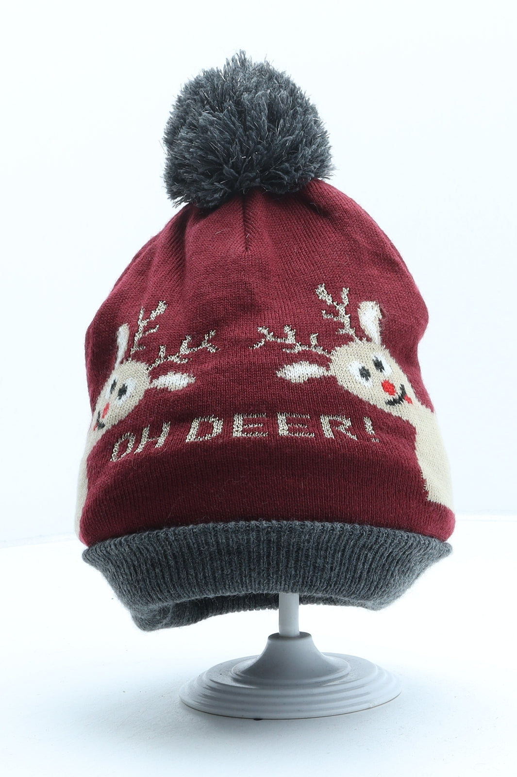 H&M Boys Red Acrylic Bobble Hat One Size - Reindeer Christmas