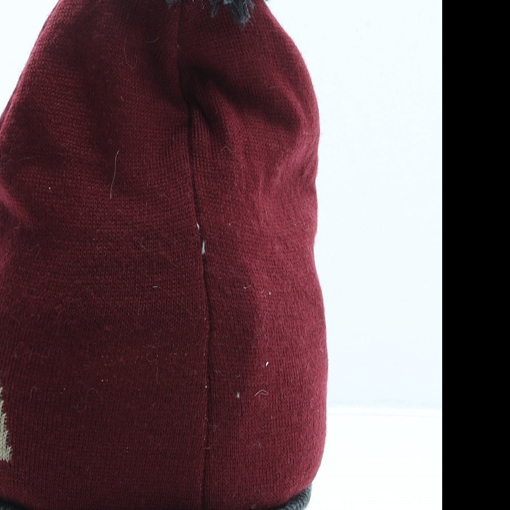 H&M Boys Red Acrylic Bobble Hat One Size - Reindeer Christmas