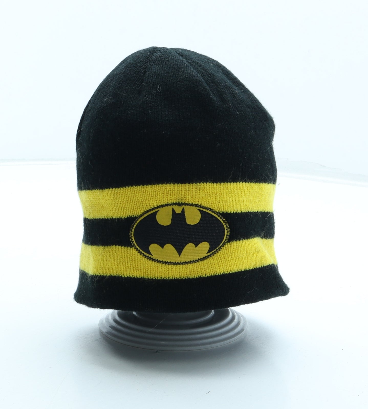 Batman Boys Black Striped Acrylic Beanie Size S