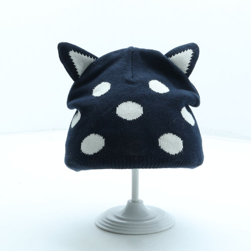 Joules Girls Blue Polka Dot Cotton Beanie One Size - Cat Ears