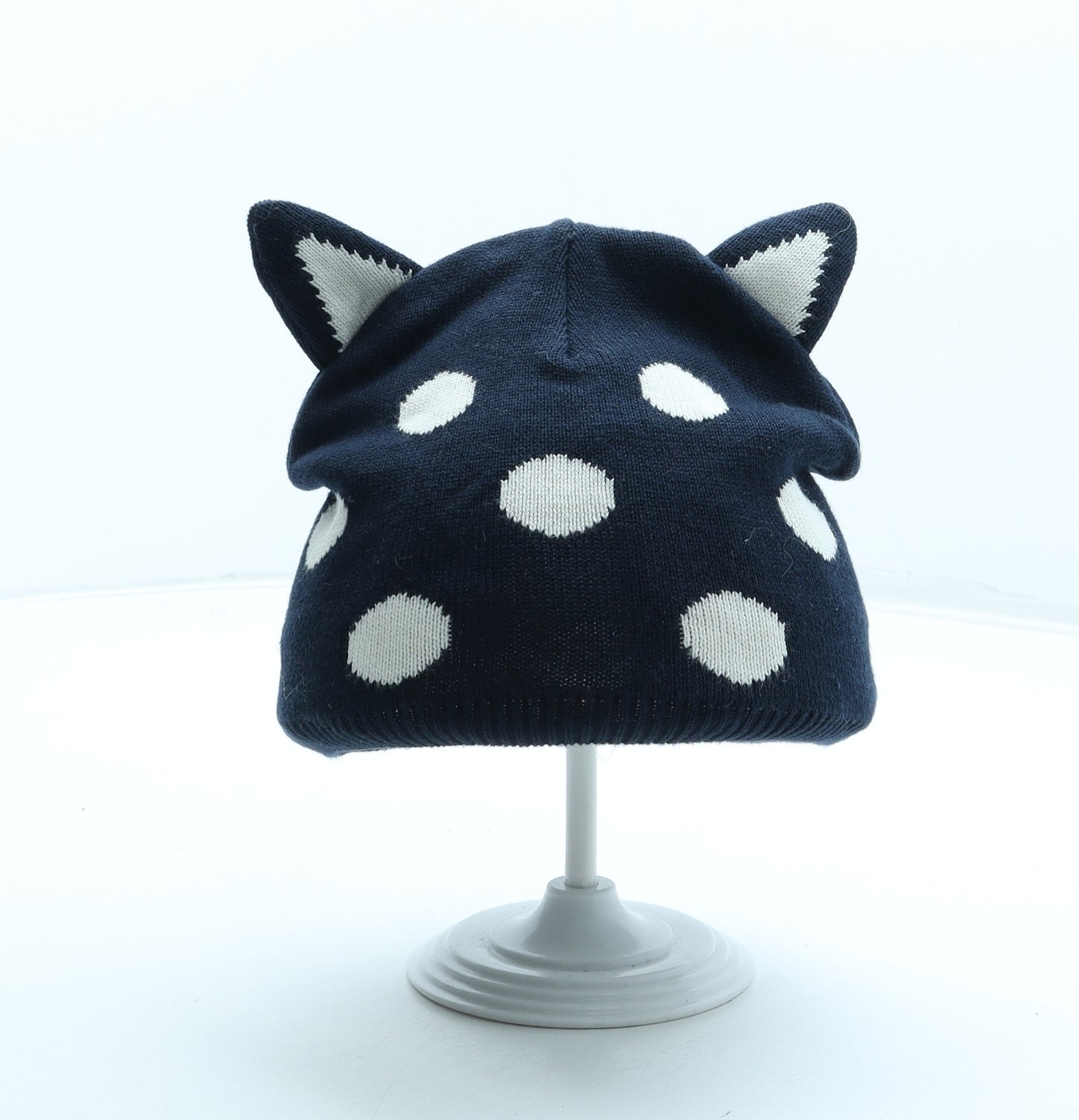 Joules Girls Blue Polka Dot Cotton Beanie One Size - Cat Ears