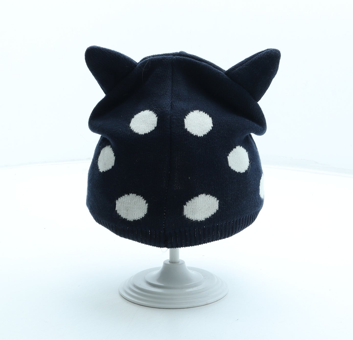 Joules Girls Blue Polka Dot Cotton Beanie One Size - Cat Ears