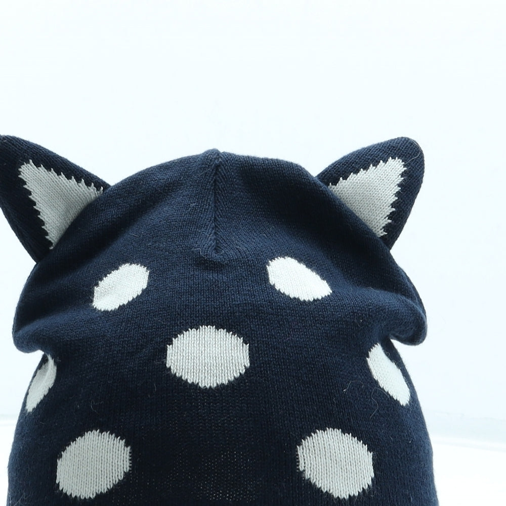 Joules Girls Blue Polka Dot Cotton Beanie One Size - Cat Ears