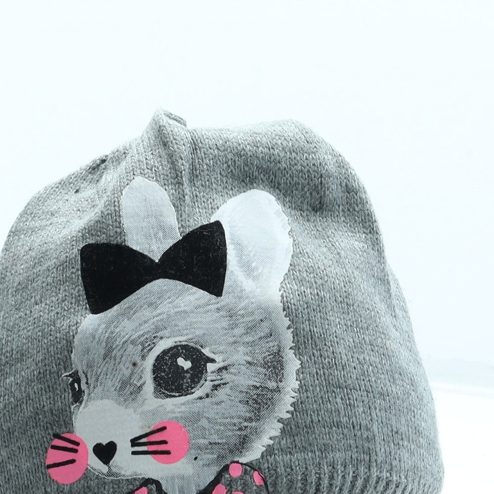 H&M Girls Grey Acrylic Beanie Size S - Bunny Rabbit