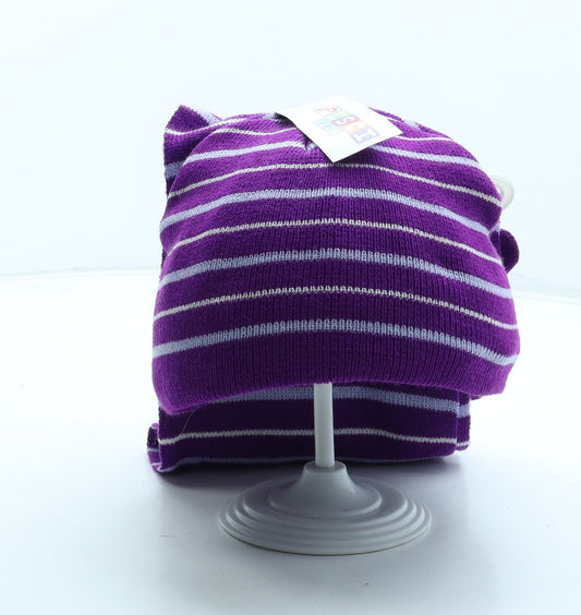Pesci Kids Girls Purple Striped Acrylic Beanie One Size