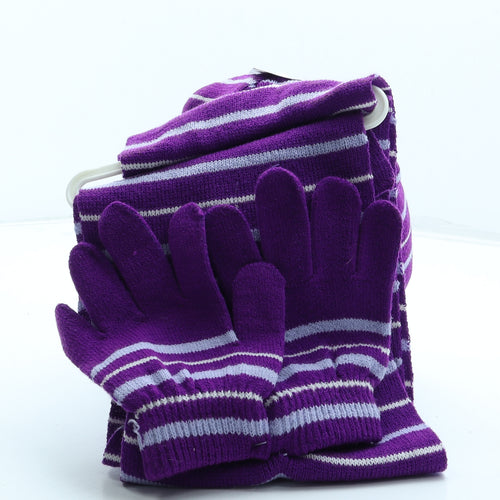 Pesci Kids Girls Purple Striped Acrylic Beanie One Size