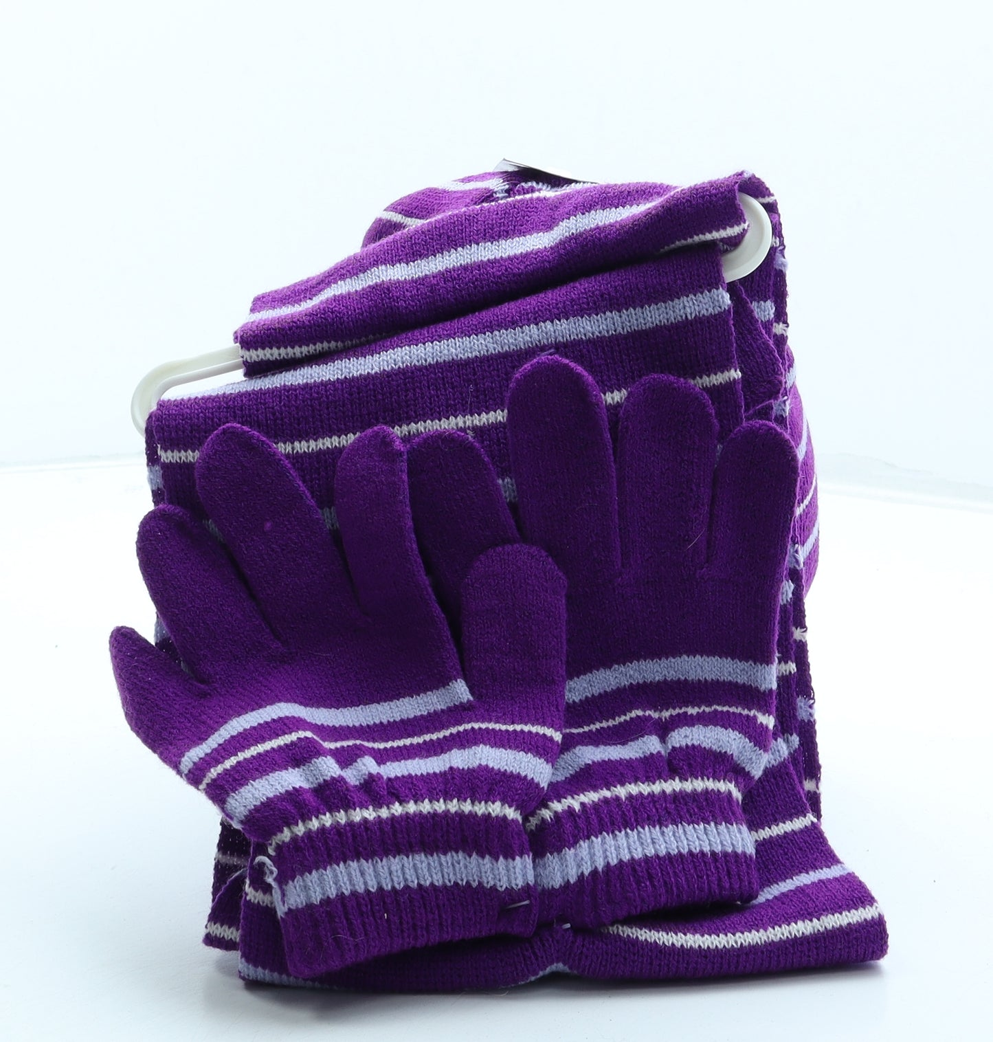 Pesci Kids Girls Purple Striped Acrylic Beanie One Size