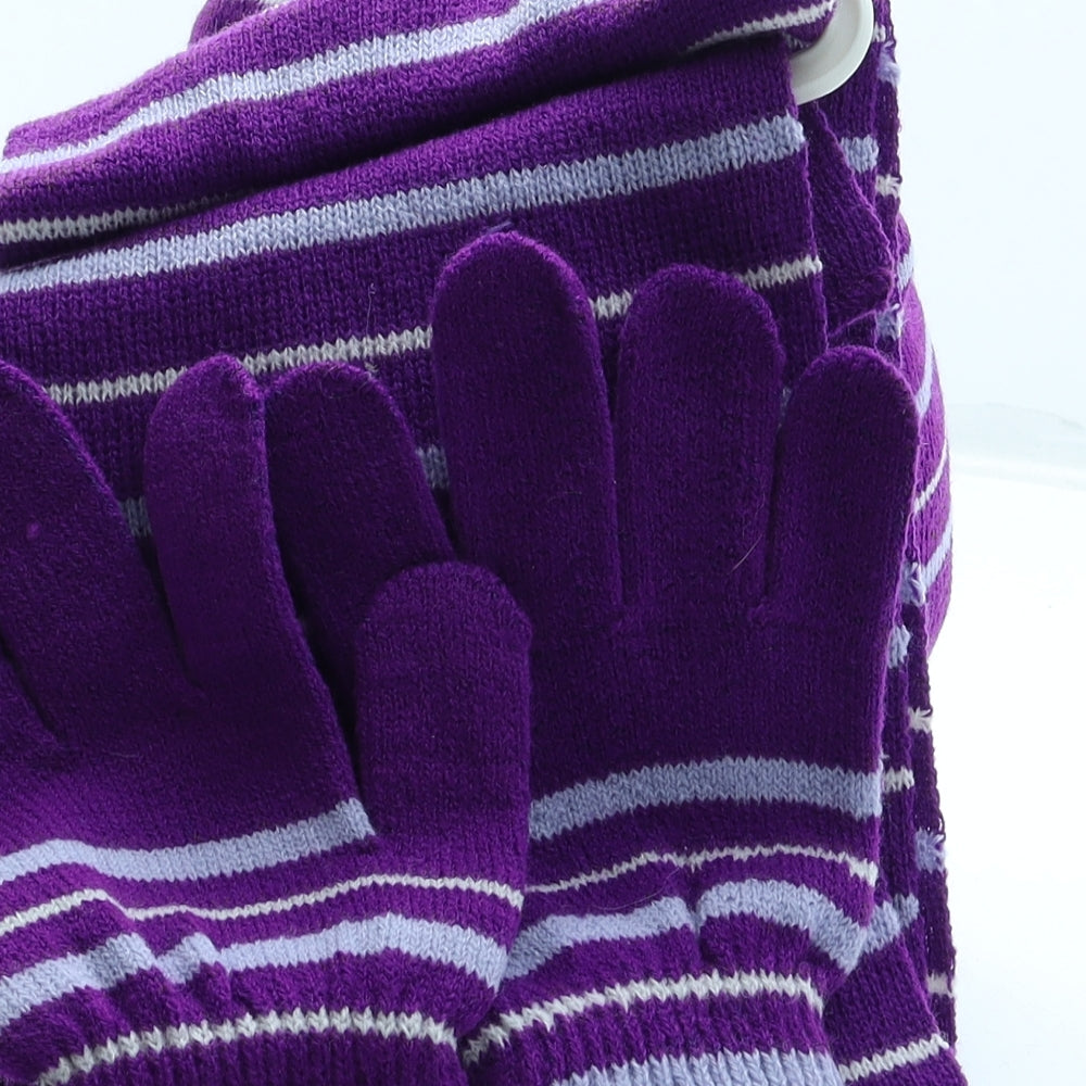 Pesci Kids Girls Purple Striped Acrylic Beanie One Size