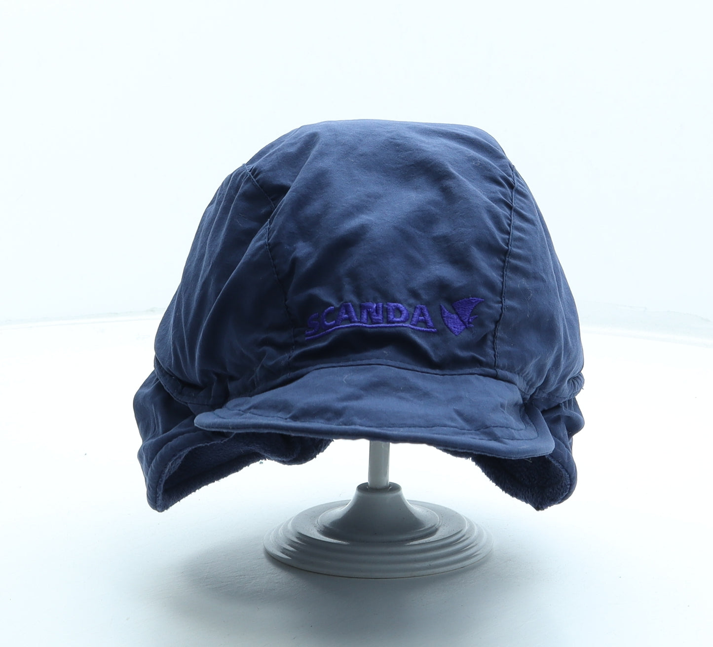 Scanda Mens Blue Polyester Beanie One Size - Logo Peaked Front Boshi
