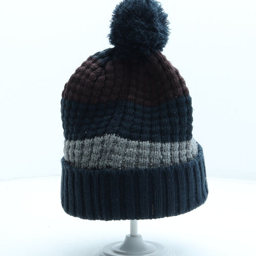 JACK & JONES Mens Multicoloured Striped Acrylic Beanie One Size - Pom Pom Logo