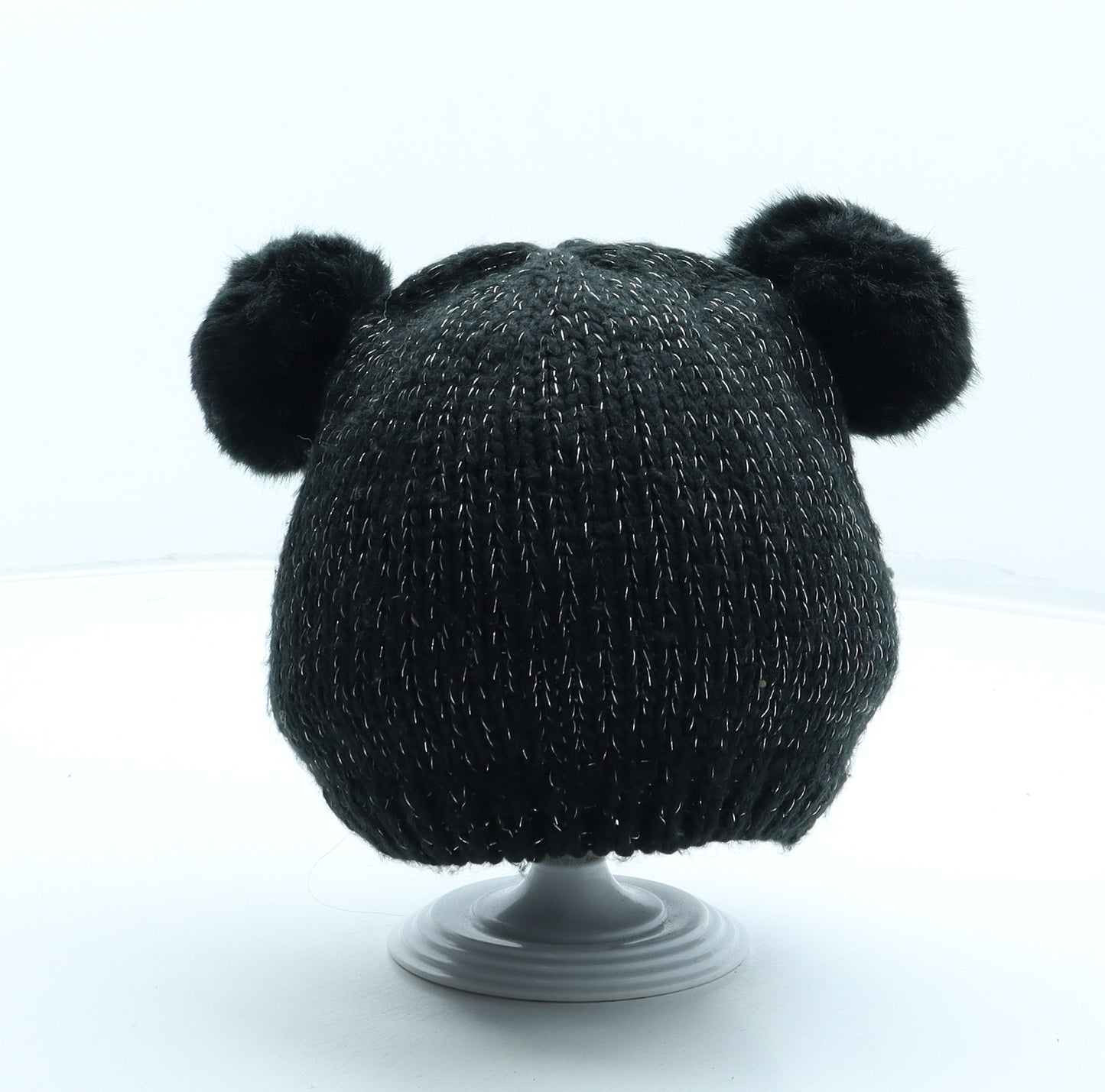 Peacocks Girls Black Acrylic Bobble Hat Size S