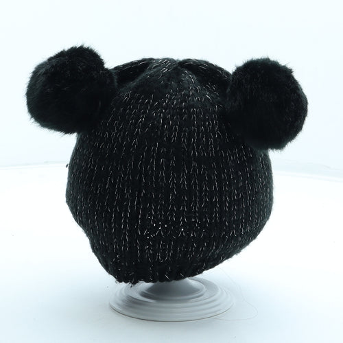 Peacocks Girls Black Acrylic Bobble Hat Size S