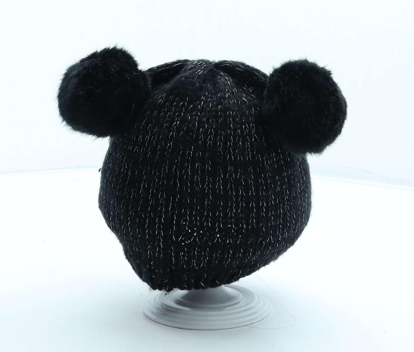 Peacocks Girls Black Acrylic Bobble Hat Size S