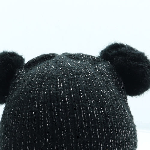 Peacocks Girls Black Acrylic Bobble Hat Size S
