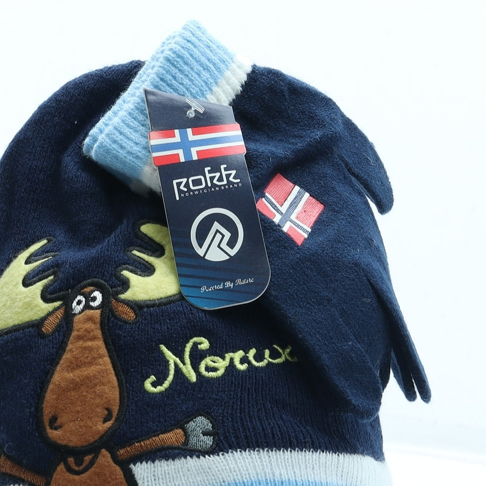 Rokk Boys Blue Geometric Acrylic Beanie One Size - Norway Moose