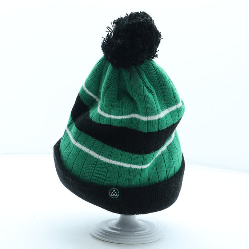AIRWALK Mens Green Striped Acrylic Beanie One Size - Boston Pom Pom