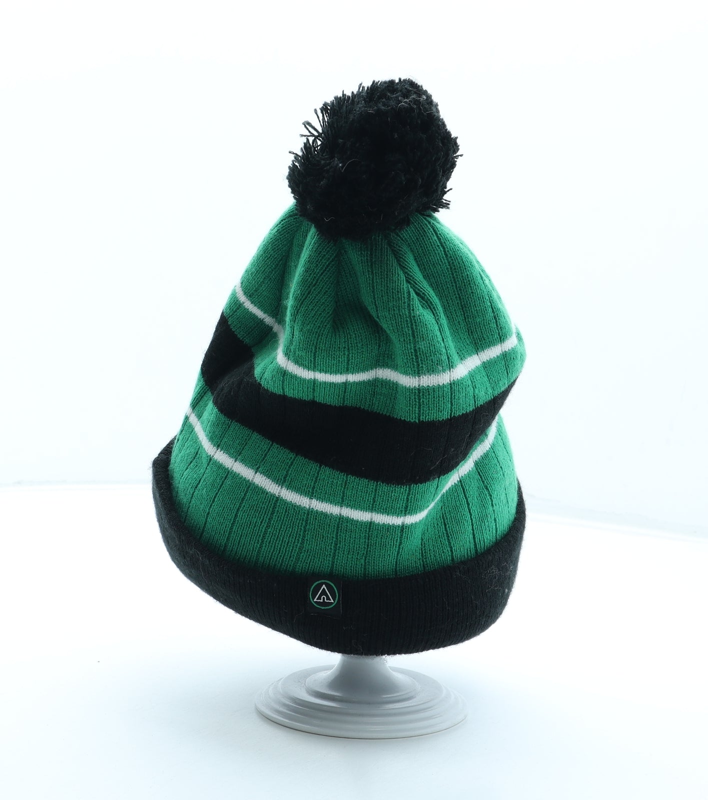 AIRWALK Mens Green Striped Acrylic Beanie One Size - Boston Pom Pom