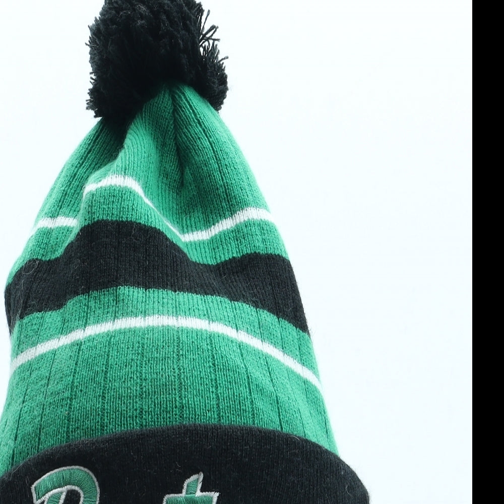 AIRWALK Mens Green Striped Acrylic Beanie One Size - Boston Pom Pom