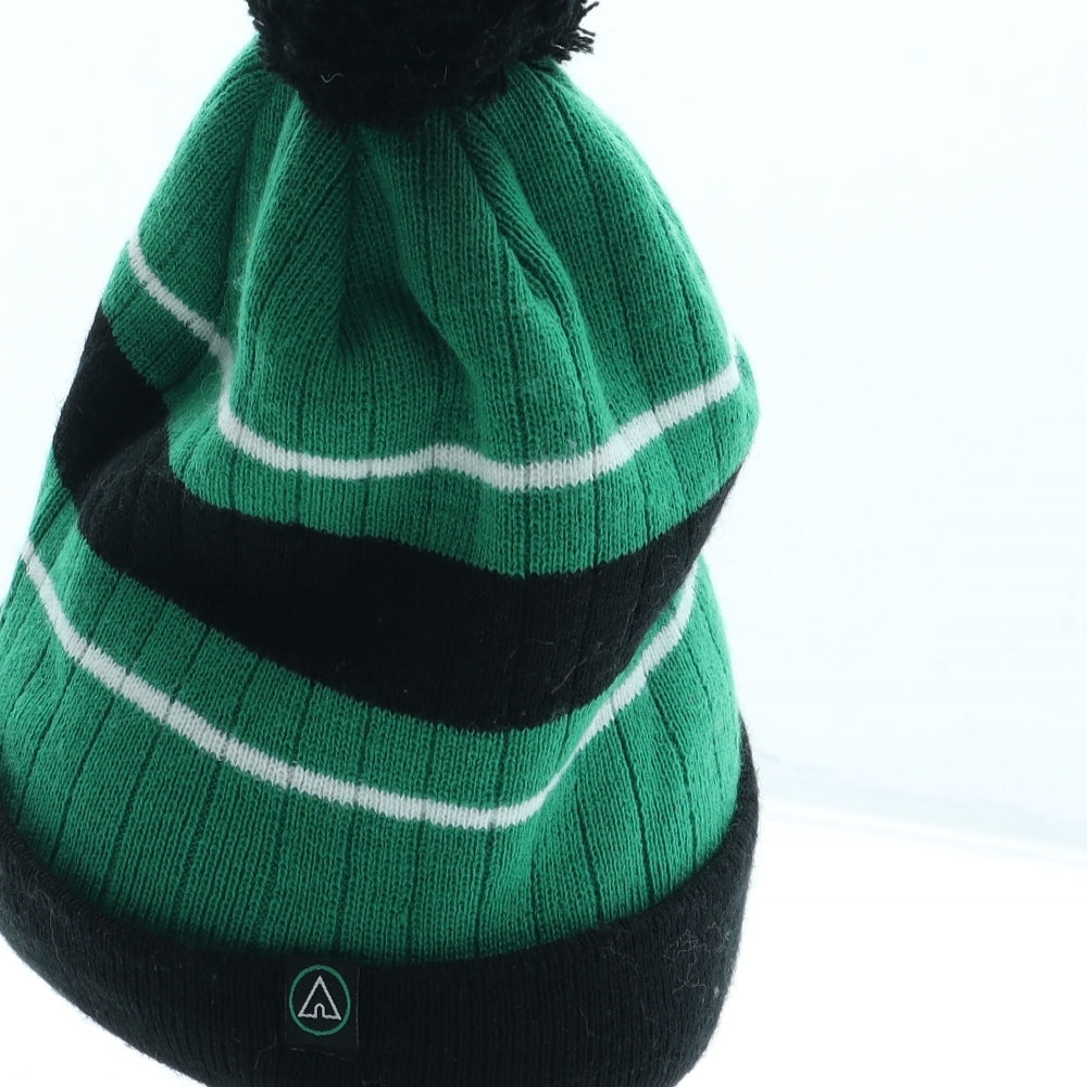 AIRWALK Mens Green Striped Acrylic Beanie One Size - Boston Pom Pom