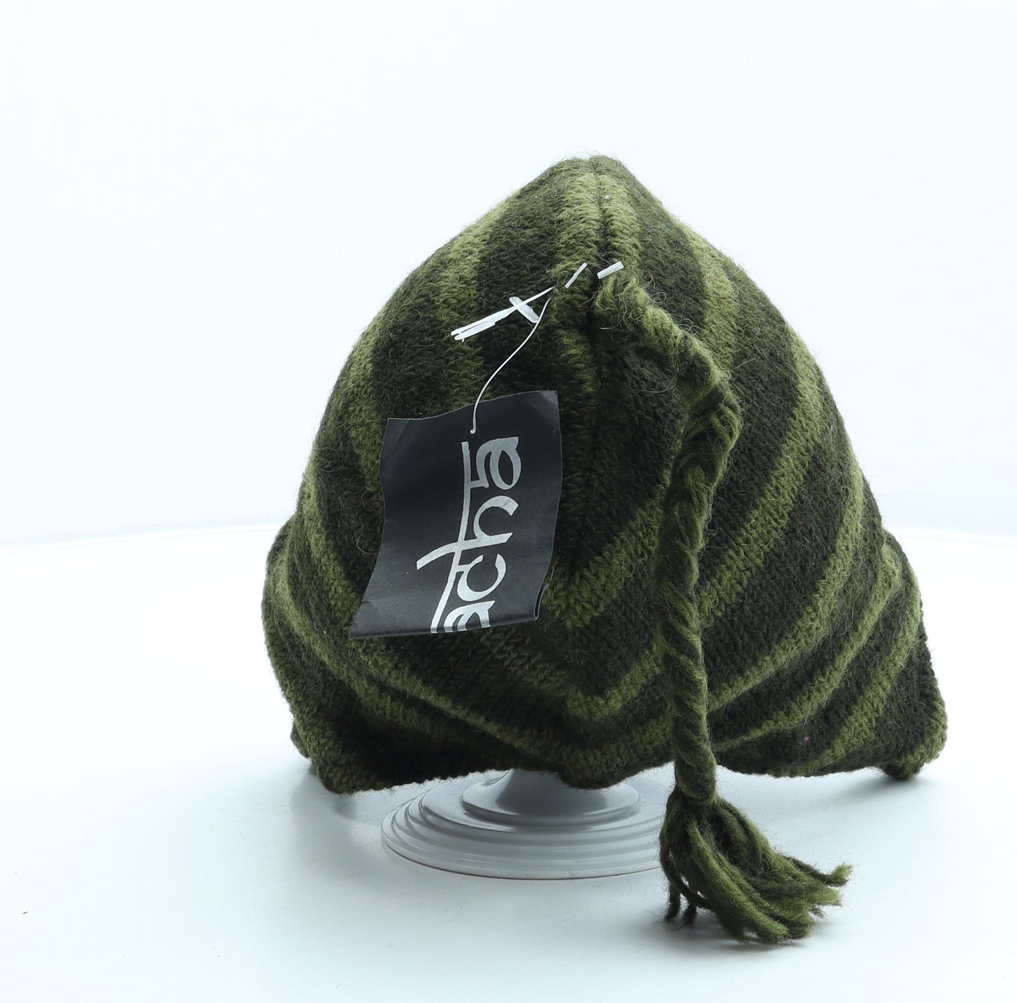 Acha Boys Green Striped Wool Bonnet One Size