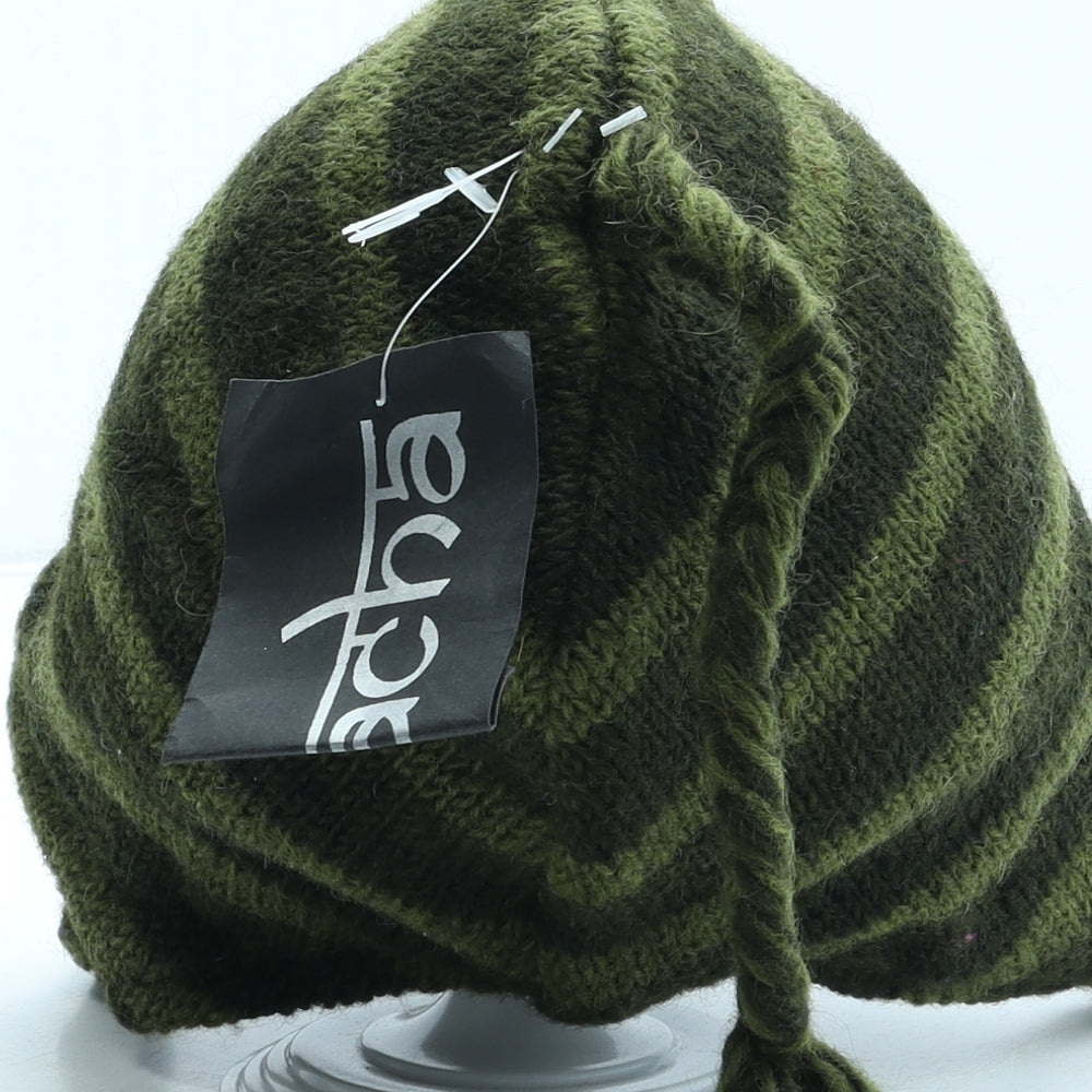 Acha Boys Green Striped Wool Bonnet One Size