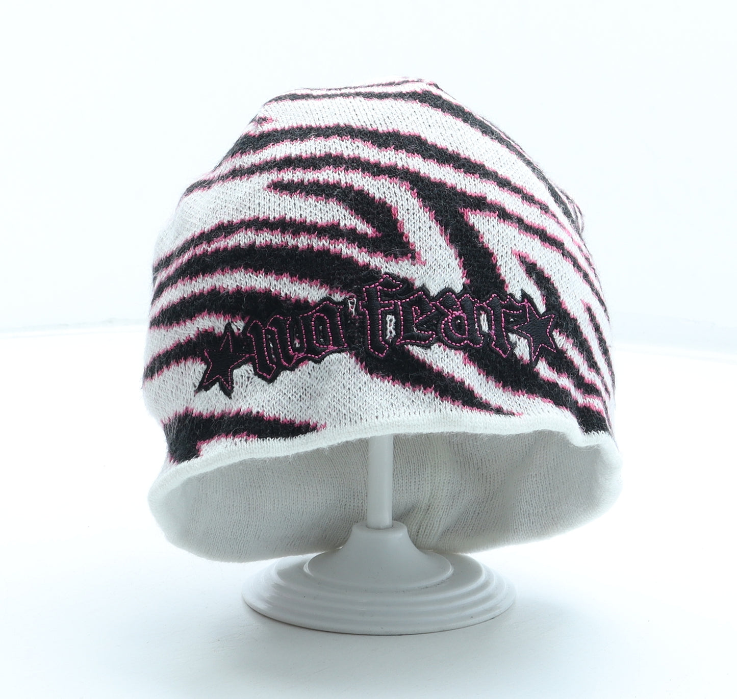 No Fear Womens Multicoloured Animal Print Acrylic Beanie One Size - Zebra