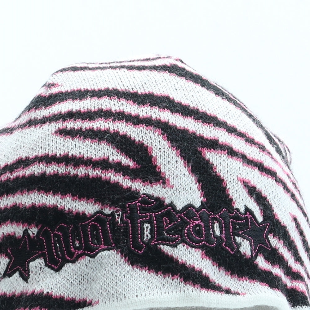 No Fear Womens Multicoloured Animal Print Acrylic Beanie One Size - Zebra