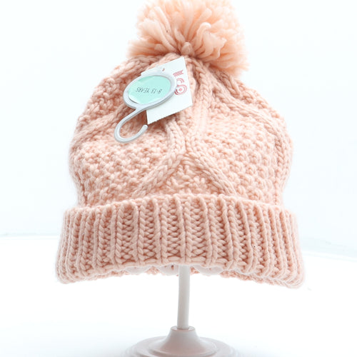 Matalan Girls Pink Acrylic Bobble Hat One Size - Faux Fur