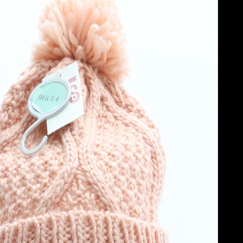 Matalan Girls Pink Acrylic Bobble Hat One Size - Faux Fur