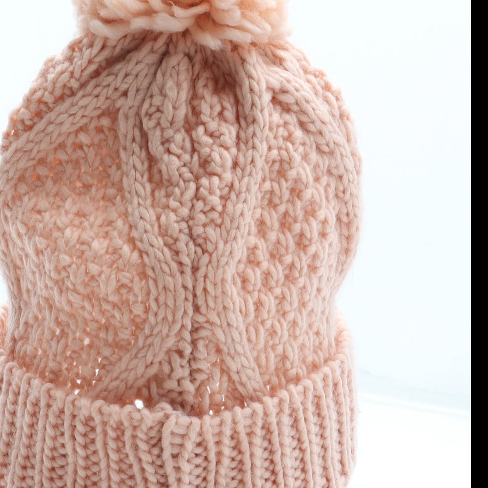 Matalan Girls Pink Acrylic Bobble Hat One Size - Faux Fur