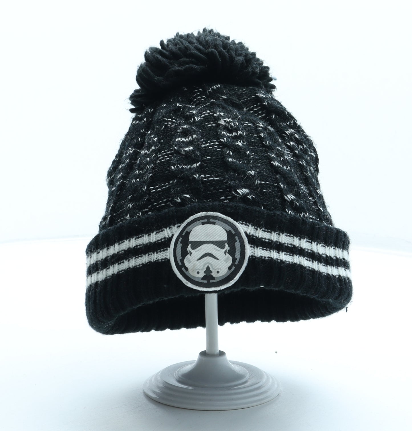 George Boys Black Geometric Acrylic Bobble Hat One Size - Storm Trooper Star Wars