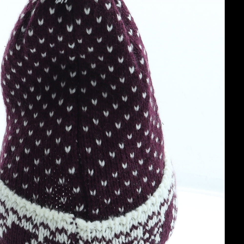 FOREVER 21 Womens Red Fair Isle Acrylic Bobble Hat One Size