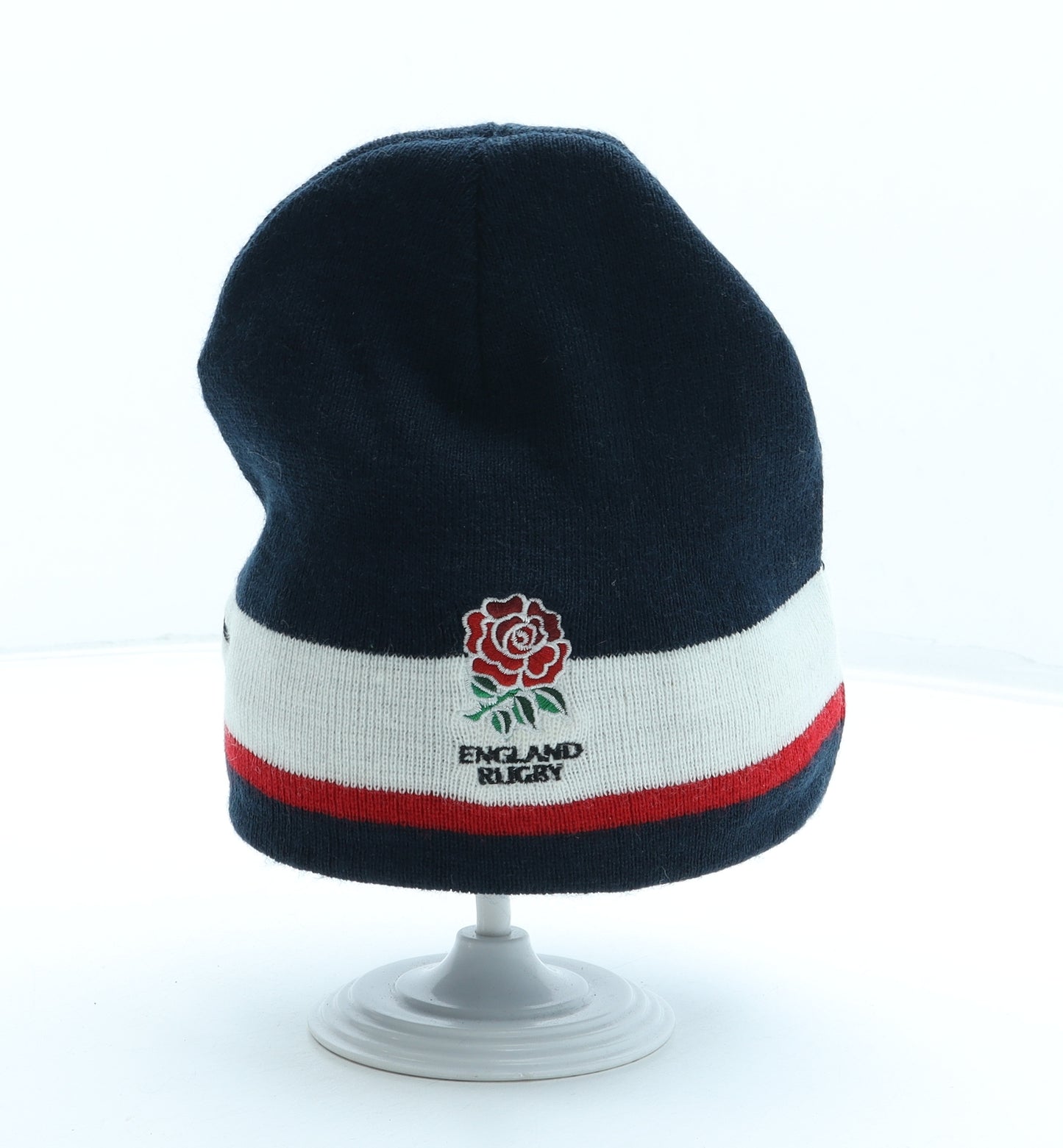 Canterbury Mens Blue Striped Acrylic Beanie One Size - England Rugby Logo