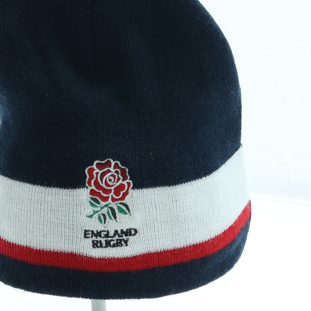Canterbury Mens Blue Striped Acrylic Beanie One Size - England Rugby Logo