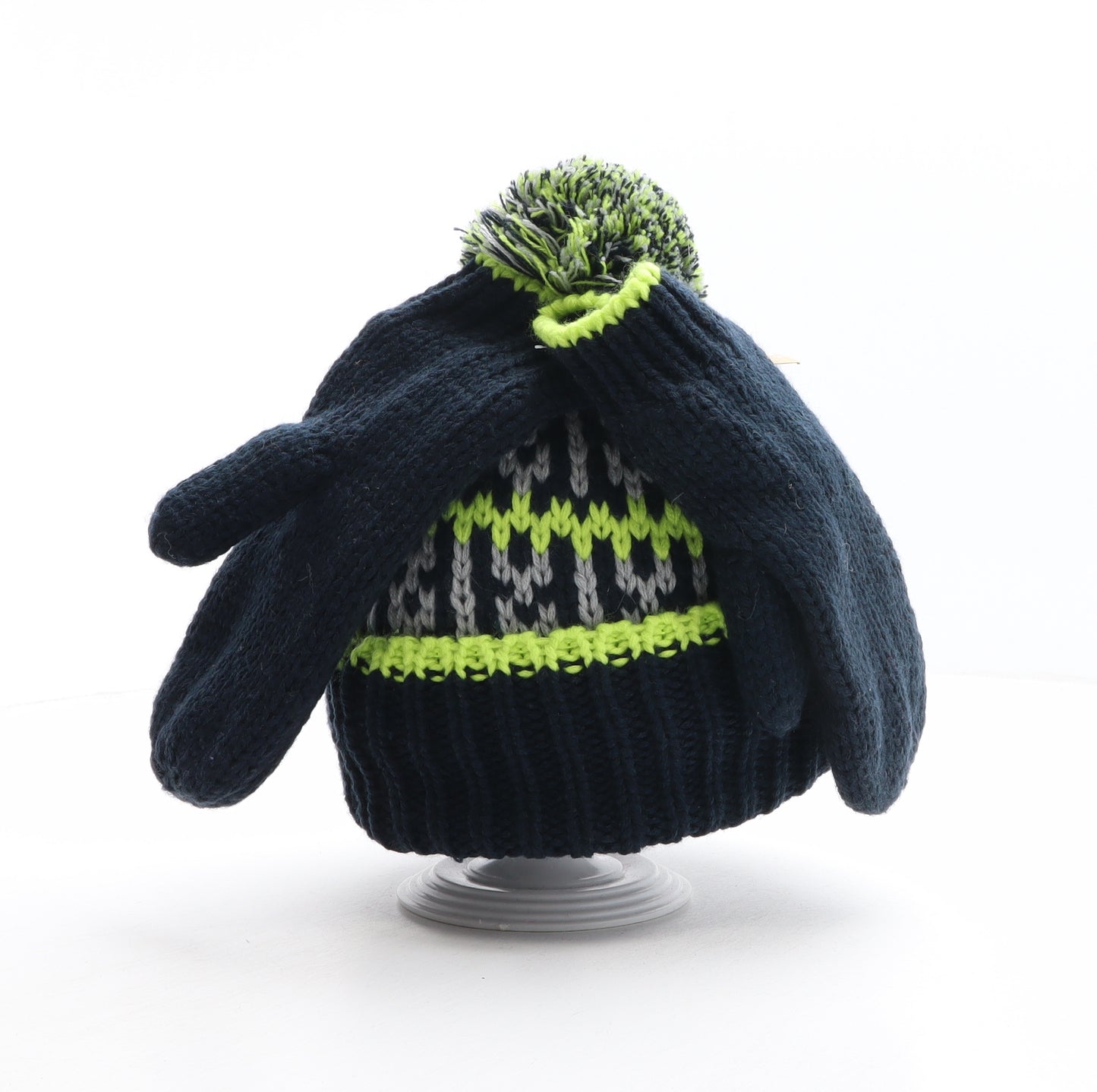 Lily & Dan Boys Multicoloured Geometric Acrylic Bobble Hat One Size - Mittens Included