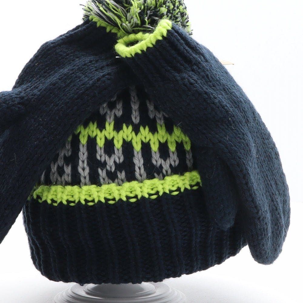 Lily & Dan Boys Multicoloured Geometric Acrylic Bobble Hat One Size - Mittens Included