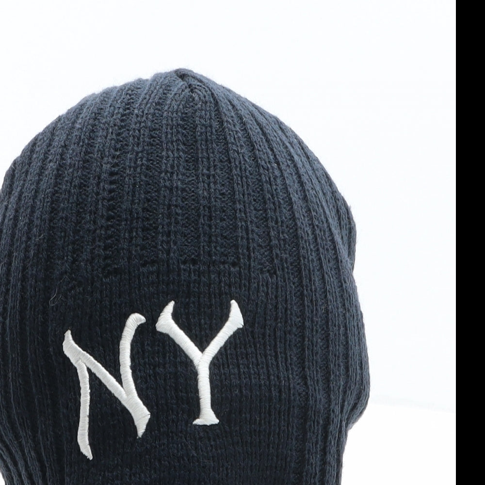 NY Mens Blue Acrylic Beanie One Size - NY