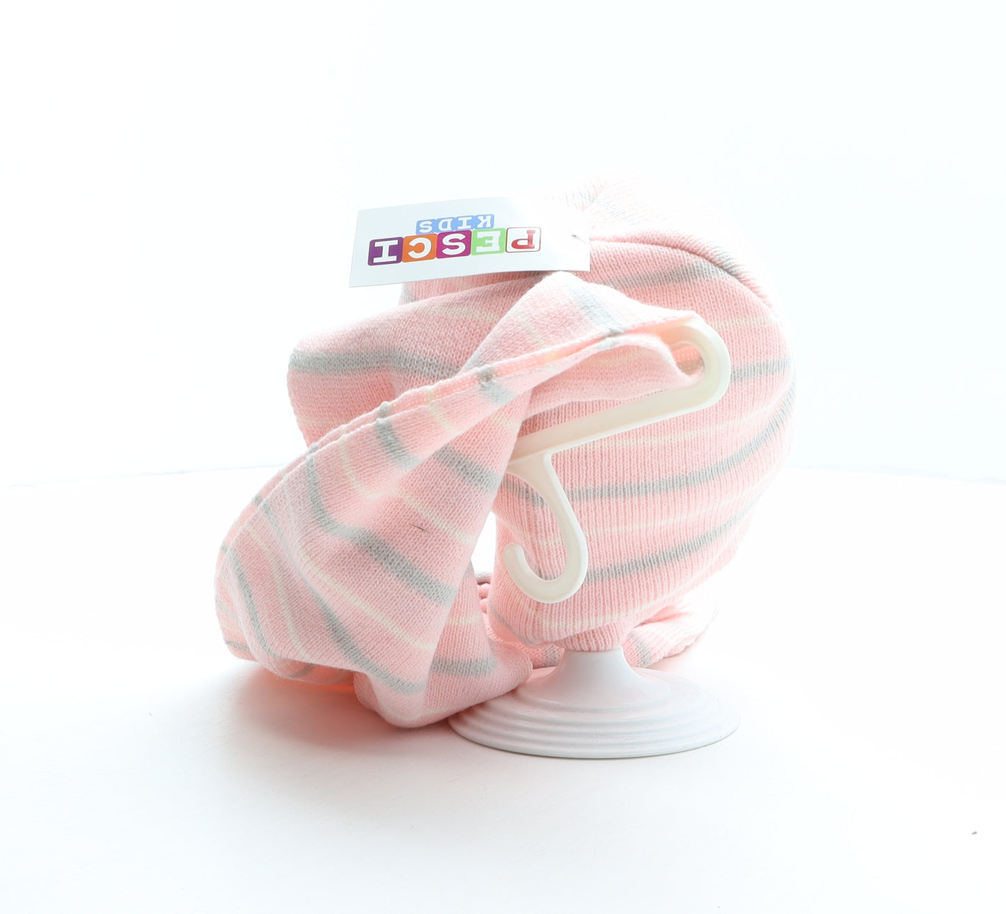 Enrico Pescatore Girls Pink Striped Acrylic Beanie One Size - Scarf and Gloves Included