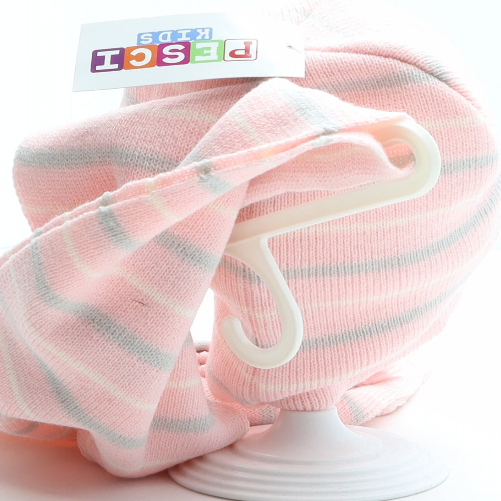 Enrico Pescatore Girls Pink Striped Acrylic Beanie One Size - Scarf and Gloves Included