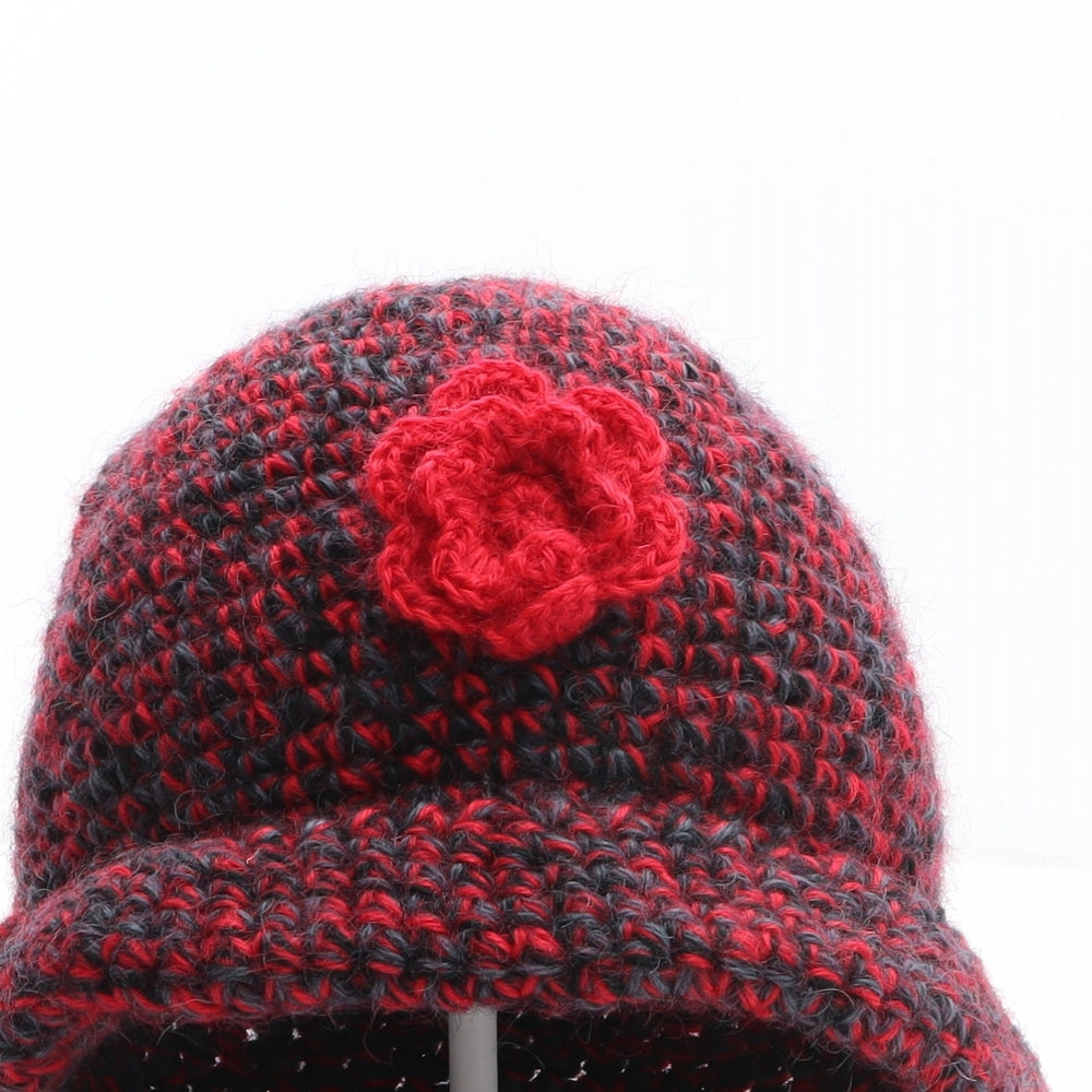 Swaledale Woollens Womens Red 100% Wool Cloche One Size - Flower Detail
