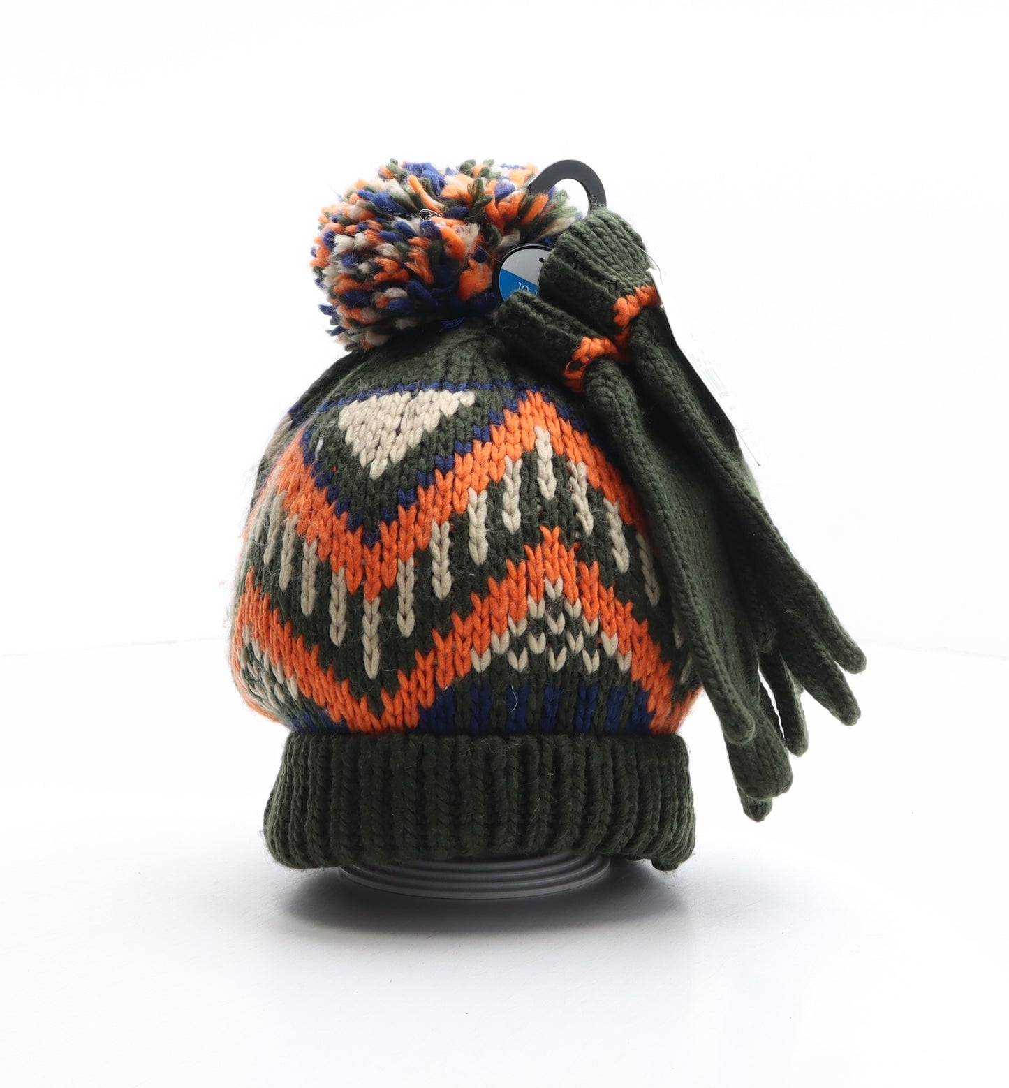 TU Boys Multicoloured Geometric Acrylic Bobble Hat One Size - Gloves included