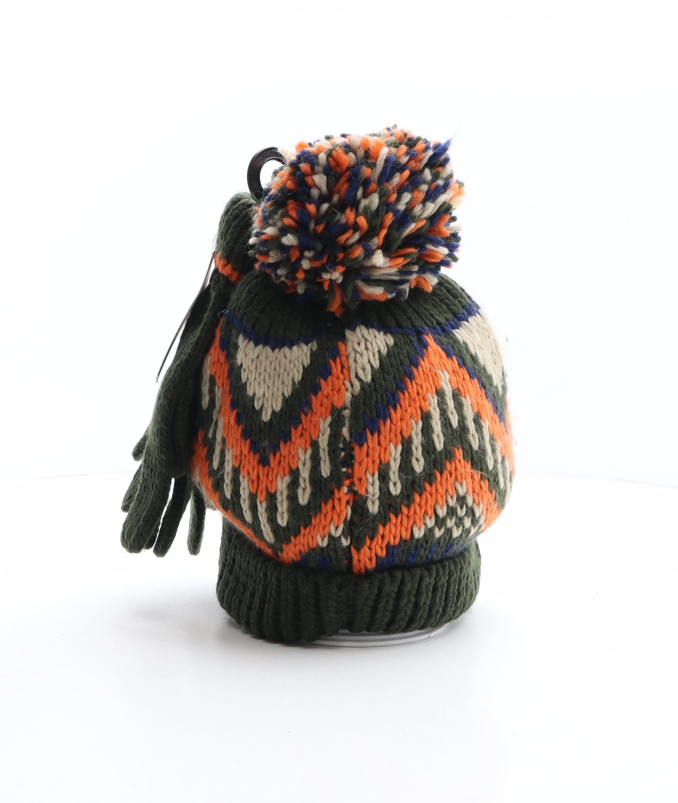 TU Boys Multicoloured Geometric Acrylic Bobble Hat One Size - Gloves included