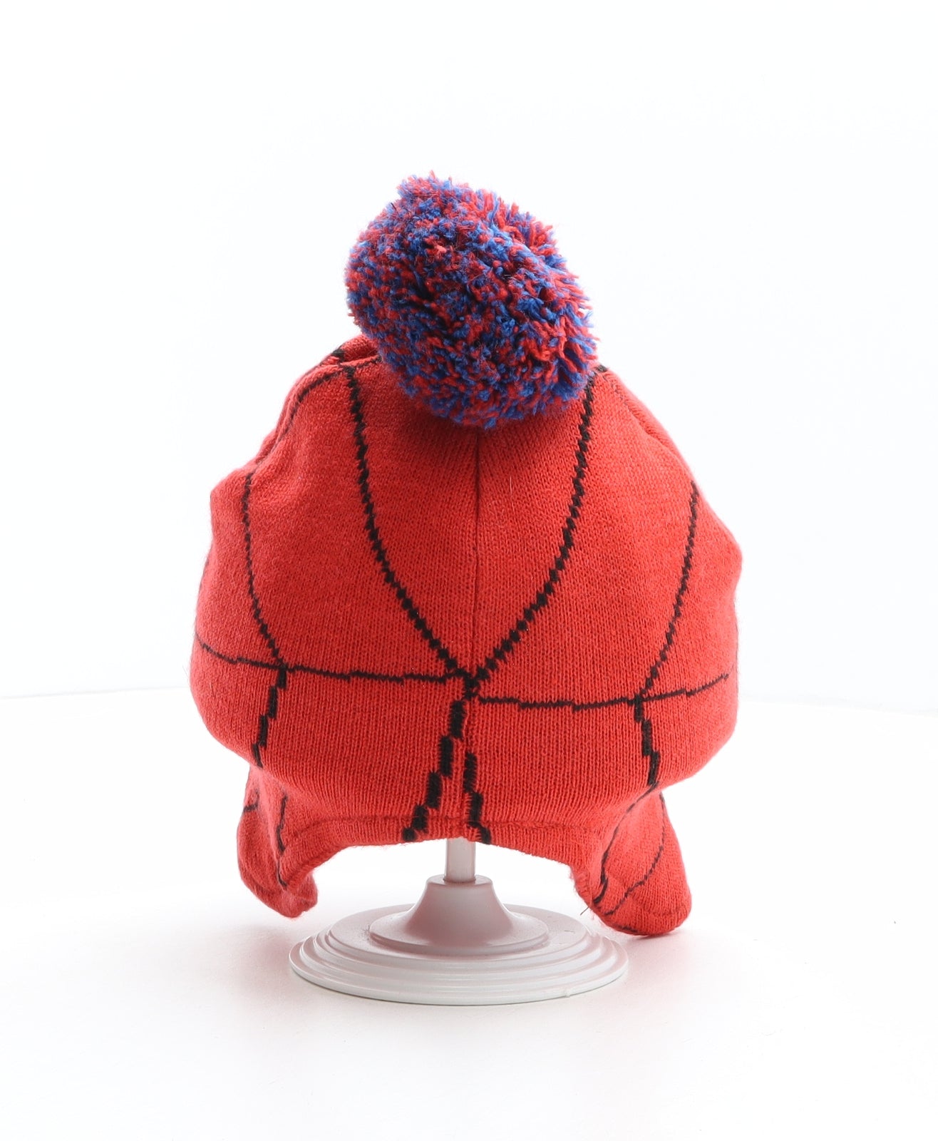 TU Boys Red Geometric Acrylic Bobble Hat One Size - Spiderman, Marvel, Reflective eyes, Spider web pattern