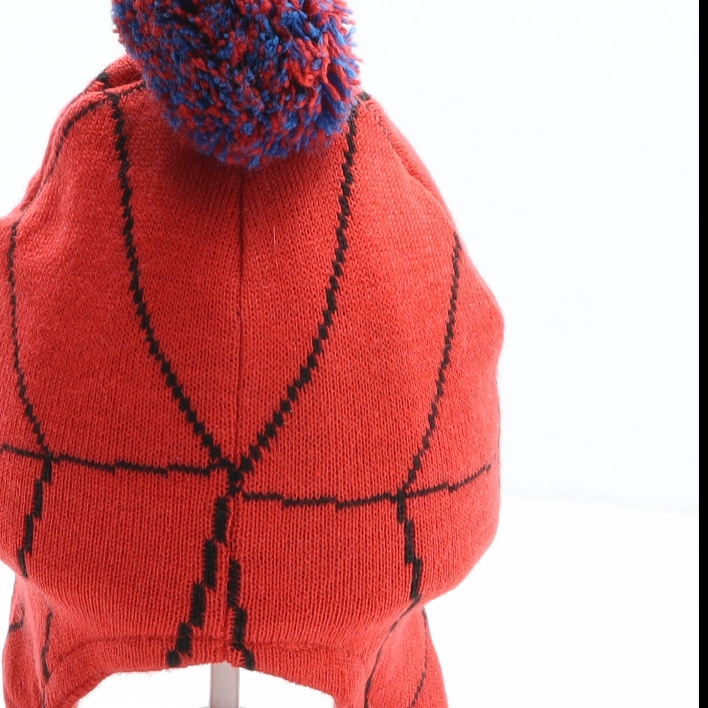 TU Boys Red Geometric Acrylic Bobble Hat One Size - Spiderman, Marvel, Reflective eyes, Spider web pattern