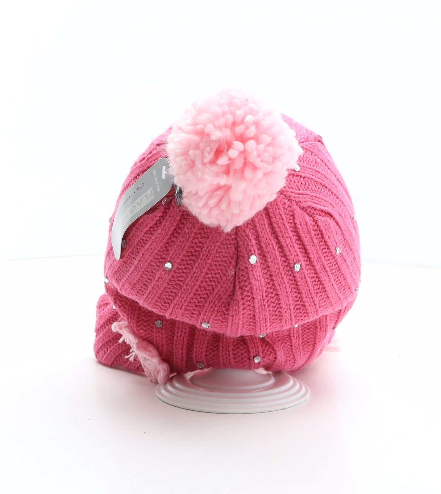 Flagstaff Girls Pink Acrylic Bonnet One Size - Flower Detail