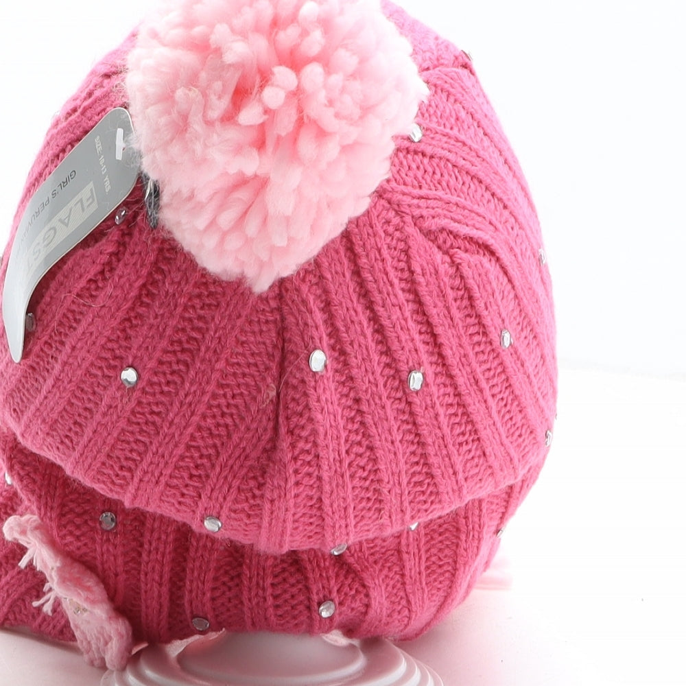 Flagstaff Girls Pink Acrylic Bonnet One Size - Flower Detail