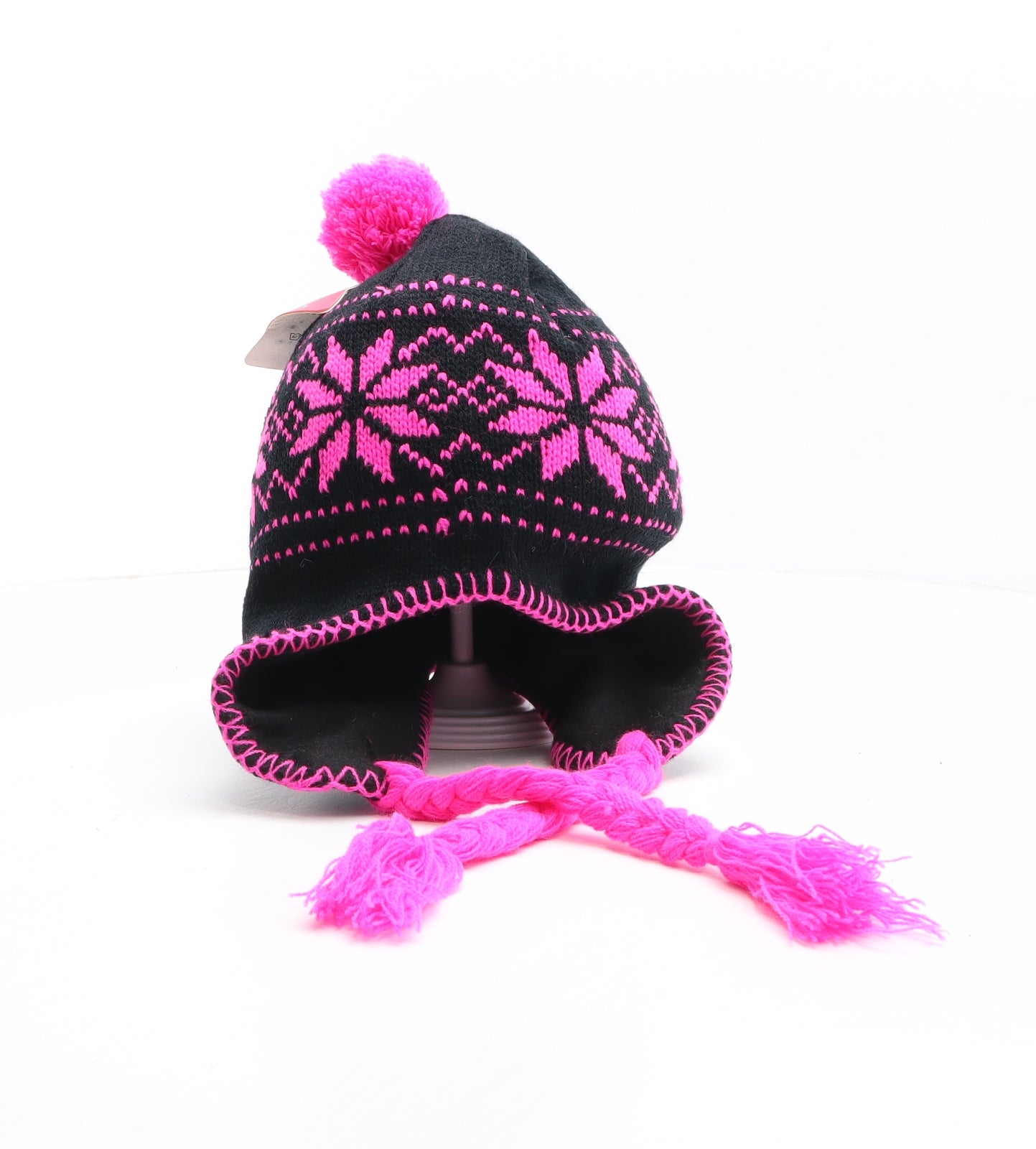 Glo Hat Womens Black Fair Isle Acrylic Bonnet One Size
